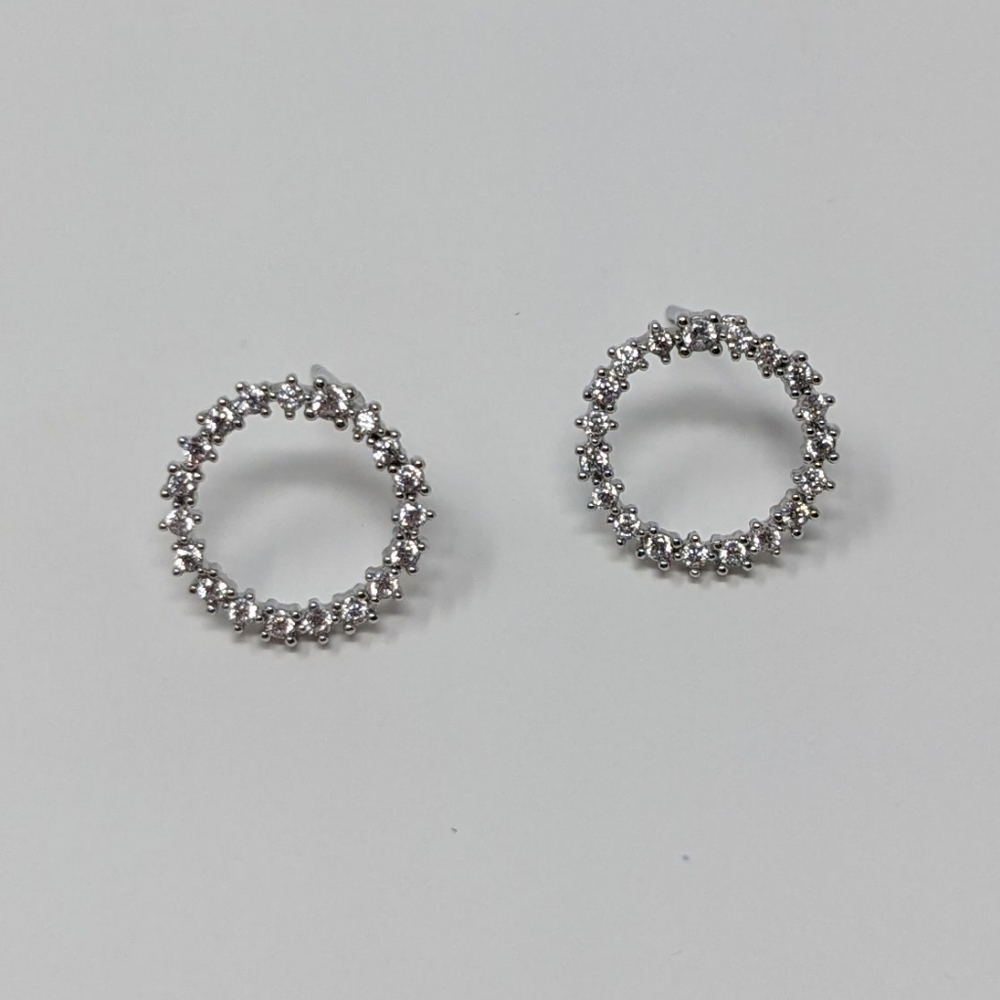 Cubic zirconia silver paved round stud earrings